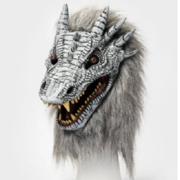 Boys Teens Deluxe Dragon Mask Halloween Costume Gray Headpiece Hyde and Eek NWT - Picture 1 of 4
